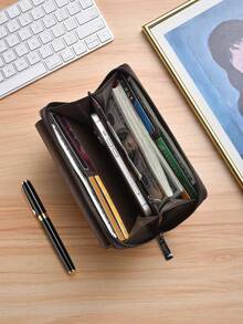 Nueva cartera larga de moda para hombres, embrague con gran capacidad, ranuras para múltiples tarjetas y cierre de cremallera para uso empresarial - Multicolor - Ver 4