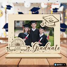 1pc 2026 Graduation Wooden Photo Frame, 5-Inch Photo Display With Double-Layer Scratch-Resistant Board, Featuring Graduation Cap, Wheat, Stars And Fireworks Pattern, Suitable For Graduation Party Table Decor, Living Room, Bedroom, Study Desk Decoration, Photography Prop, Graduation Memorabilia Gift - A - View 3