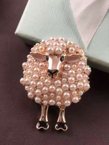 1pc Fashionable Alloy Sheep Shaped Brooch With Faux Pearl Decoration, Suitable For Women's Festive Party Clothing, Coat Accessory - White - View 14