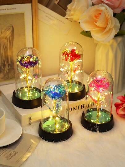 1pc Artificial Gold Foil Rose Desk Lamp, Rose Flower Decor Table Lamp, Gift For Valentine's Day, Mother's Day, Bedroom Decoration