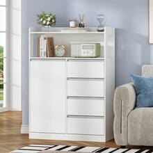 HEXCELEN Bathroom Cabinet, Kitchen Cabinet, 30 X 80 X 110 Cm, Storage Cabinet With 4 Drawers And Open Shelf, Tall Bathroom Cabinet, Adjustable Shelf, For Bathroom, Living Room, White - trắng - Xem 2