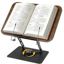 Foldable Reading Book Stand, Adjustable Book And Tablet Stand With 360° Rotating Base, Kitchen Book Holder With Elastic Clips For Music Sheet Pages - A - View 1