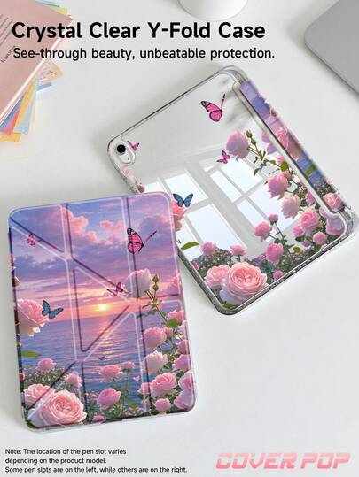 这款平板电脑保护套以海滩、日落和玫瑰花园为主题，适用于 iPad Air 8 (M4) 2026 (11 英寸)/2026 (13 英寸)、9.7/10.2/10.5/10.9/12.9 英寸/Pro 11/A16（第十代）、Galaxy Tab S6 Lite 10.4 英寸、Kindle Paperwhite 第十二代（2024 年发布）以及 Kindle（第十一代，2024 年发布）。它提供柔软的防震保护、智能睡眠/唤醒功能、Y 型折叠支架，方便多角度观看，风格浪漫。