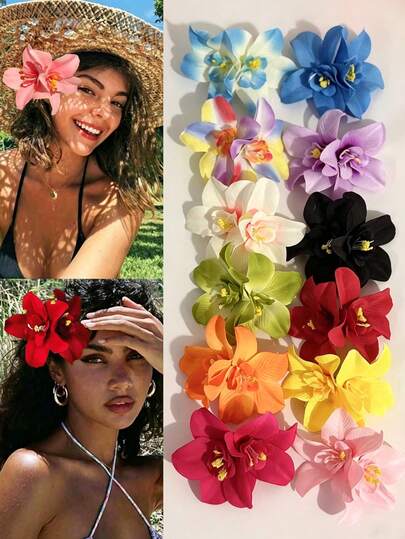 12 piezas Elegantes Clips de Pelo con Flores Artificiales para Mujer, Decoración Sofisticada para el Cabello para Playa, Viaje, Fotografía, Adecuado para Uso Diario Verano Pinzas para el Cabello, Pasadores, Accesorios para la Escuela, Atuendos de Vacaciones