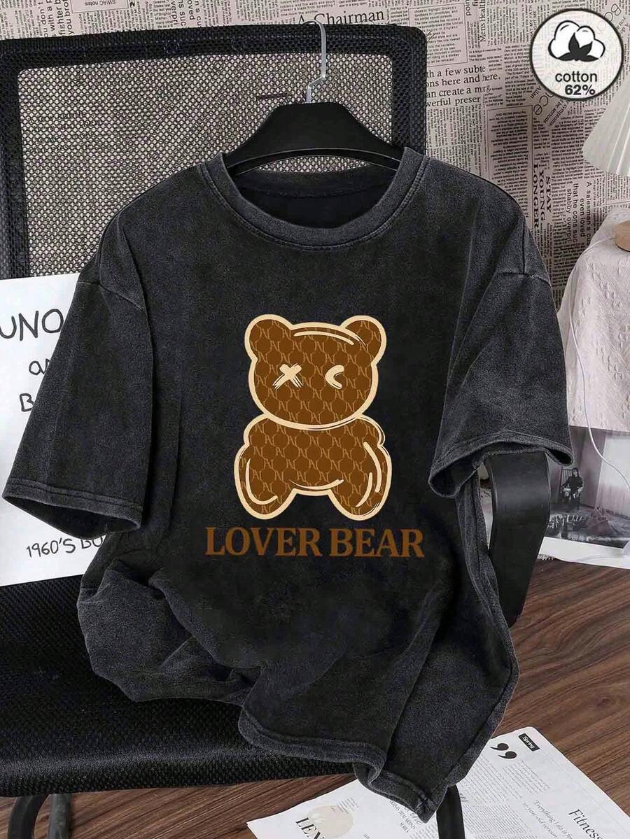 Las camisetas de manga corta para hombre presentan un diseño moderno, un corte holgado y estampados de dibujos animados. - Negro - Ver 1