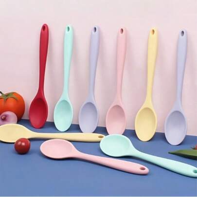 4/1pc Silicone Spoon - Heat Resistant Non-Stick Kitchen Spoon, 8 Inch (20.5cm) Mixing Spoon Tool, Ladle Spoon For Rice, Adult Cooking Spoon, Kitchen Utensils Suitable For Mixing, Baking, Serving, Cooking And Stirring