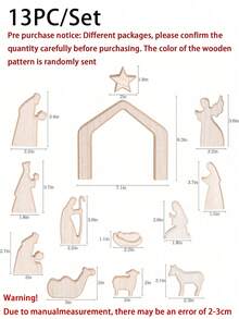 13件套木制复活节复活场景及十字架装饰套装，耶稣墓托盘，耶稣诞生场景装饰，适用于宗教场所、家庭办公室桌面、基督教礼物、摆件装饰、复活节餐桌装饰、母亲节礼物、送给妈妈的生日礼物（颜色随机发送） - 棕色 - 查看 14