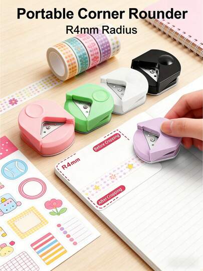1pc-R4 Rounded Hole Punch Tool, Suitable For Laminated Cards, Cardstock, Scrapbooks And DIY Handicrafts - 4mm Peach, White, Green, Blue, Black Manual Paper Cutter - Perfect For Photo Card Making, Office And School Project Paper Processing Puncher, Paper Photo Round Corner Cutter, Card Right-Angle Sharp Corner Edge Cutter, Stationery Items