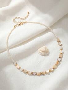 1pc Natural Color Beaded Necklace, Suitable For Women's Daily And Vacation Wear - Green - View 3