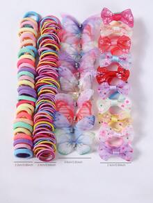 115pcs Random Color Girls Colorful Hair Ties, Bow Hair Clips, Scrunchies, Minimalist Hair Accessories, Suitable For Daily Use - Multicolor - View 5