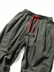 Pantalones holgados de lino para hombre, pantalones harem anchos y casuales, cortos, ligeros y transpirables, adecuados para primavera y otoño - Verde - Ver 5