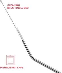 Stainless Steel Drinking Straws Set Of 4, Curved Reusable Metal Straws 20oz Tumblers, With Cleaning Brush - 1 - View 2