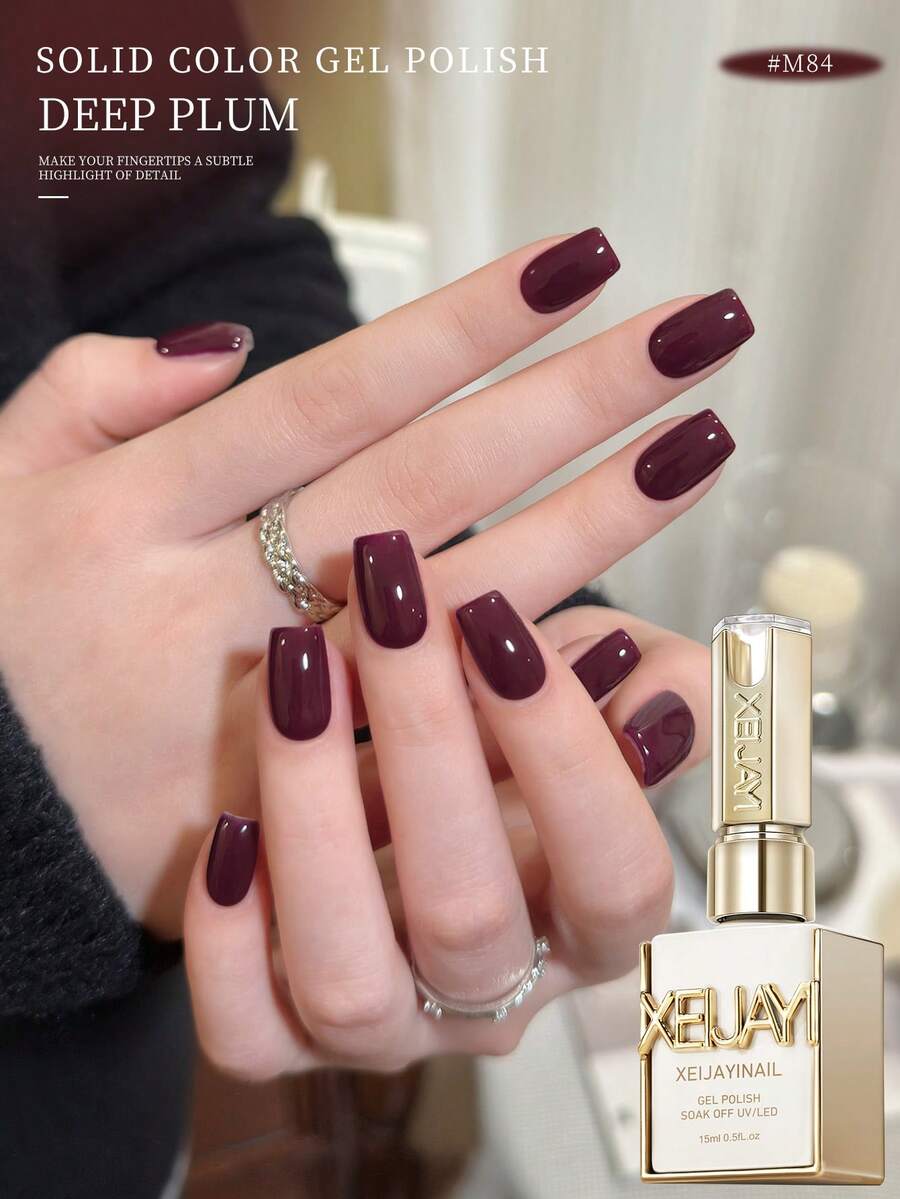 1 Botella de 15ml Esmalte de uñas en gel color ciruela, unicolor, removible, sin necesidad de limpiar, adecuado para todas las estaciones