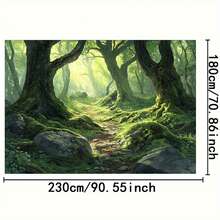 1pc Large Wall Hanging Tapestry - Enchanted Forest Pathway Wh Sunl Trees,  Greenery & Mossy Rocks - Durable Polyester Fabric For Indoor/ Jungle Decor - Easy Hang Wh Hooks/Adhesive - Al Woodland Bkdrop For Birthday, Wedding, Decorations - No Electricy Needed -  Green Forest Wall Art - Multi-Size Available - For Home, Events, And Themed Celetions - 1PC - View 5