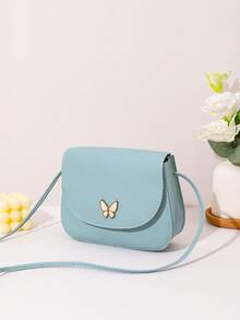 Bolso de concha cruzado de metal decorado con estampado de mariposa miniatura - azul claro - Ver 2