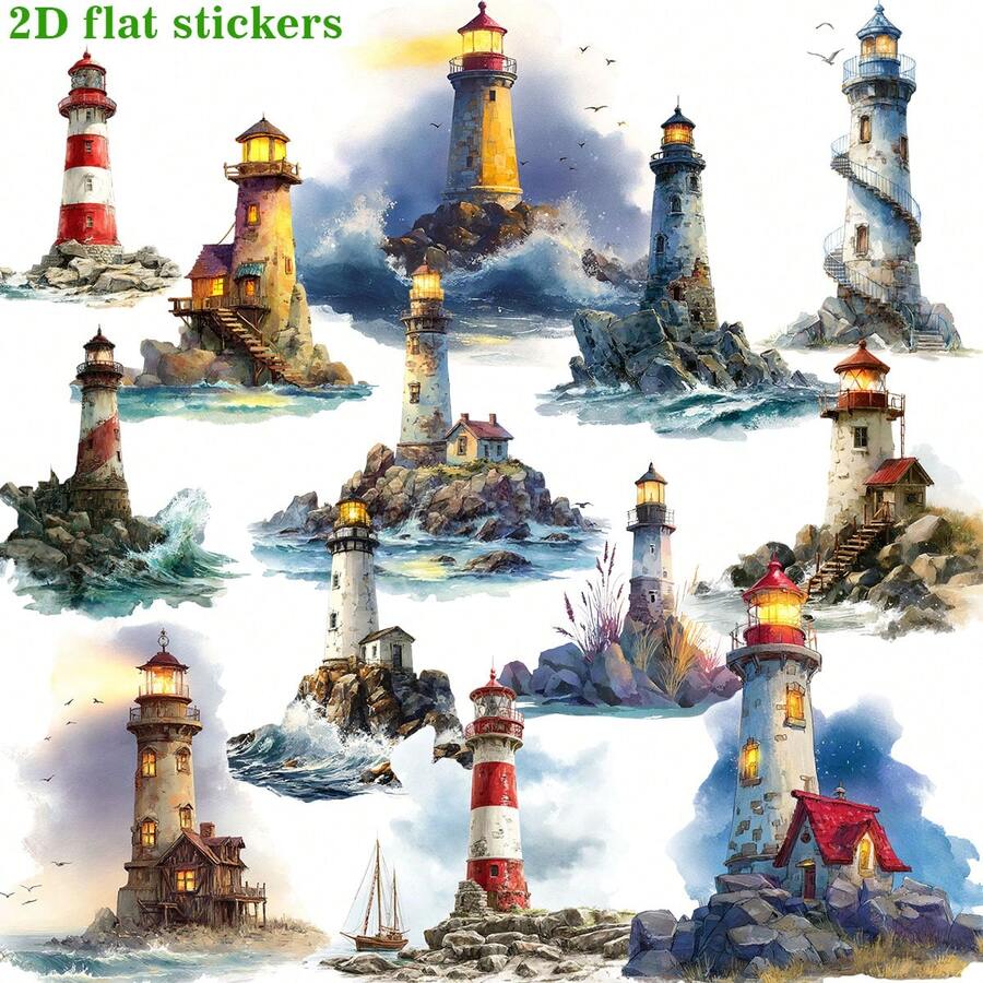 20 pièces/set Autocollants vintage faits à la main sur le thème du phare, imperméables. Convient pour le scrapbooking, les cahiers, les journaux intimes, la décoration d'albums de découpage - A - Voir 1