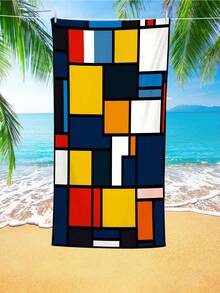 1pc Extra Large Mondrian Geometric Color Block Beach Towel, 90cm X 180cm - Modern Art Style Home Decor, Super Soft Absorbent Microfiber Material, Lightweight And Portable, Wind/Sun/Sand Proof, Pool/Beach Essential, Summer Travel Accessory, Suitable For Bathroom, Swimming, Fitness, Yoga, Camping, Unisex, Outdoor Single Party, Back To School, Graduation Gift, Mother's Day Gift - Geometry - View 7