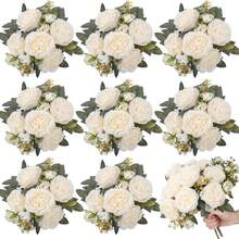 1pc Artificial Rose Bouquet, Embroidered Ball, Peony Mixed Flower Bouquet, Bridal Bouquet, Wedding Decor, DIY Wreath Material, Birthday Party Decor, Home Vase Outdoor Garden Autumn Decor, Valentine's Day New Year Gift - Milky White - View 1