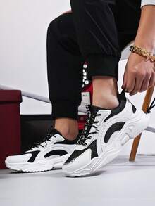 Men's White & Black​ Lifestyle Sneakers Chunky EVA Platform All-Day Comfort Lightweight Design Versatile For Streetwear And Casual Outings - 白黑 - 查看 2