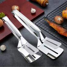 Dụng cụ nhà bếp 2 trong 1: Muỗng và kẹp bằng thép không gỉ hình chữ nhật, thích hợp dùng để chế biến bít tết, nướng, nấu ăn, chiên cá, làm bánh kếp. - Xám - Xem 5
