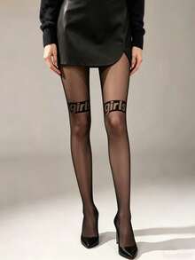 1 chiếc quần tất siêu mỏng màu đen, in chữ "Girls", độ co giãn cao, thoáng khí, phong cách Y2K cá tính và gợi cảm, lý tưởng cho trang phục đường phố, hẹn hò, hàng ngày. - Nhiều màu - Xem 9