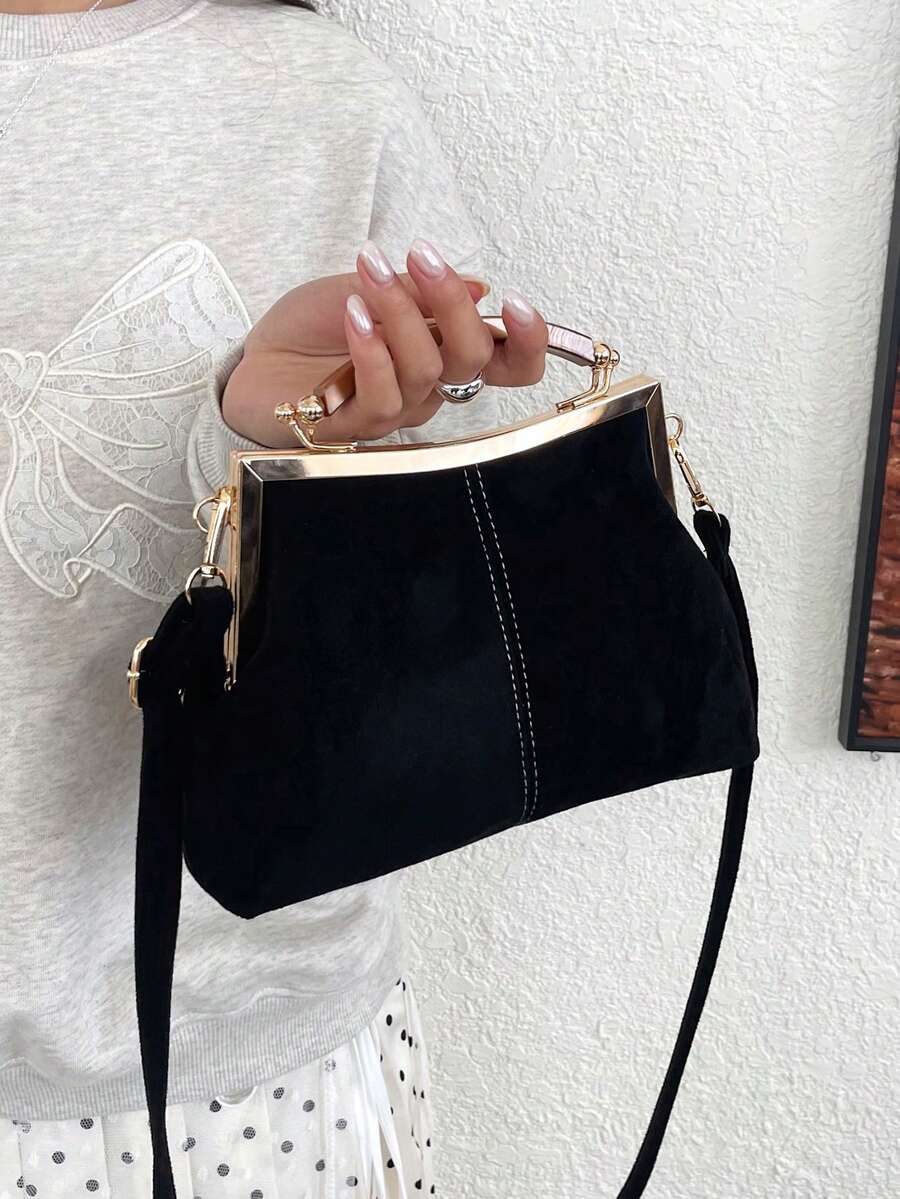 New Retro PU Material Handbag, Detachable Women's Shoulder Bag With Buckle Wallet - Black - View 1