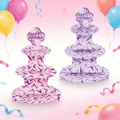 1/3PCS Cool And Adorable Lightning Pattern-Themed Party Decorations. Three-Tier Circular Cardboard Cupcake Stand. Pink Ribbon Dessert Cupcake Decoration Tray. Party Decoration Gift For Women.