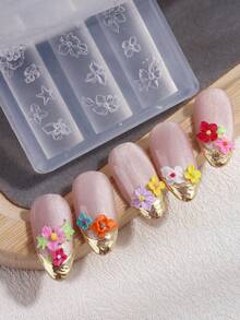 小花朵+花贝美甲模具，DIY 3D浮雕轻奢美甲模具，美甲师/爱好者打造复古暗黑美甲，美甲工具，美甲模具，3D硅胶美甲模具 - 無色 - 查看 2