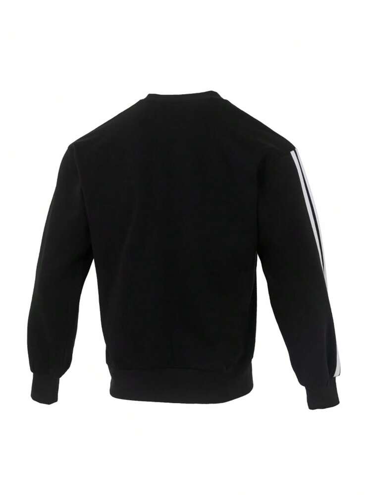 Adidas男裝衛衣運動休閒小LOGO三條紋加絨保暖圓領套頭衫JE6304 - 黑色 - 查看 2