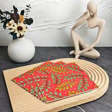 IOOJA 20/50pcs 2-Ply Unfolded Size 33*33cm Red Background Leaf Pattern Printed Party Napkins, Disposable Tissue Paper Suitable For Theme Parties, Essential For Company Events, Friends Gatherings - Multicolor - View 5