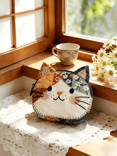 Cute Japanese Cat Coin Purse - Perfect Gift Choice | High Capacity, Portable Cosmetic Storage Bag With Exquisite Mini Decor | Washable Fabric Storage Pouch | Suitable For Travel, Daily Use And Birthday Gifts