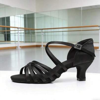 5cm/7cm Heel Latin Dance Shoes, Satin Material, Suitable For Professional Dance Hall, Adult Dance Practice, 3 Color Options