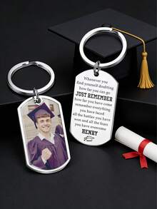 Individualisierter Abschluss Gedenk-Schlüsselanhänger, personalisierter Foto-gravierter inspirierender Anhänger, exklusives Uni/Highschool Abschluss Souvenir, einzigartiges Abschlussgeschenk für Sohn/Tochter - Verschiedenfarbig - Übersicht 2