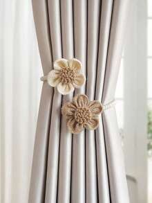 1/2pcs Attaches de rideaux style bohème faites à la main avec fleurs, crochets de rideaux en corde tressée, sangles de rideaux de décoration rustique de ferme, convient pour la maison, le salon, la chambre, pinces de rideaux esthétiques et mignonnes, crochets de rideaux - multicolore - Voir 1