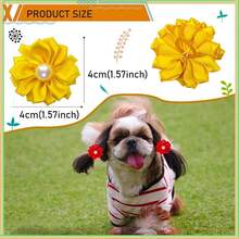 10个随机颜色狗狗花朵领结，散装宠物幼犬发饰，带松紧带，手工混合珍珠花朵结装饰，适用于泰迪熊、约克夏梗犬 - 彩色 - 查看 3