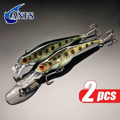 2pcs Colorful Sinking Minnow Fishing Lure Kit-Colorful Printing Assorted Two Realistic Design, Perfect For Catching Big Fish