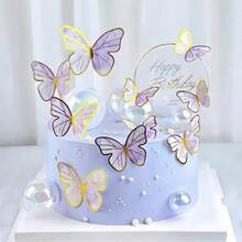 10 piezas Decoraciones de mariposas de alambre 3D de hadas para pastel de cumpleaños, mesa de postres, material de papel - decoraciones de mariposas - Ver 6