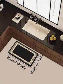 1pc Diatomaceous Earth Kitchen Mat With Patterned Border, Pure Black And Beige Geometric Design, 3.5mm Water-Absorbent Anti-Slip Stain-Resistant, Decorative Foot Mat For Kitchen, Bathroom, Entryway, Living Room, Hallway, Anti-Slip Door Mat - Multicolor - View 13