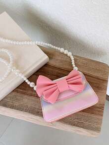 Túi vuông nhỏ kiểu ombre cầu vồng nơ, túi đeo chéo dây ngọc trai, ví đựng tiền xu phong cách cô gái ngọt ngào. - Nhiều màu - Xem 6