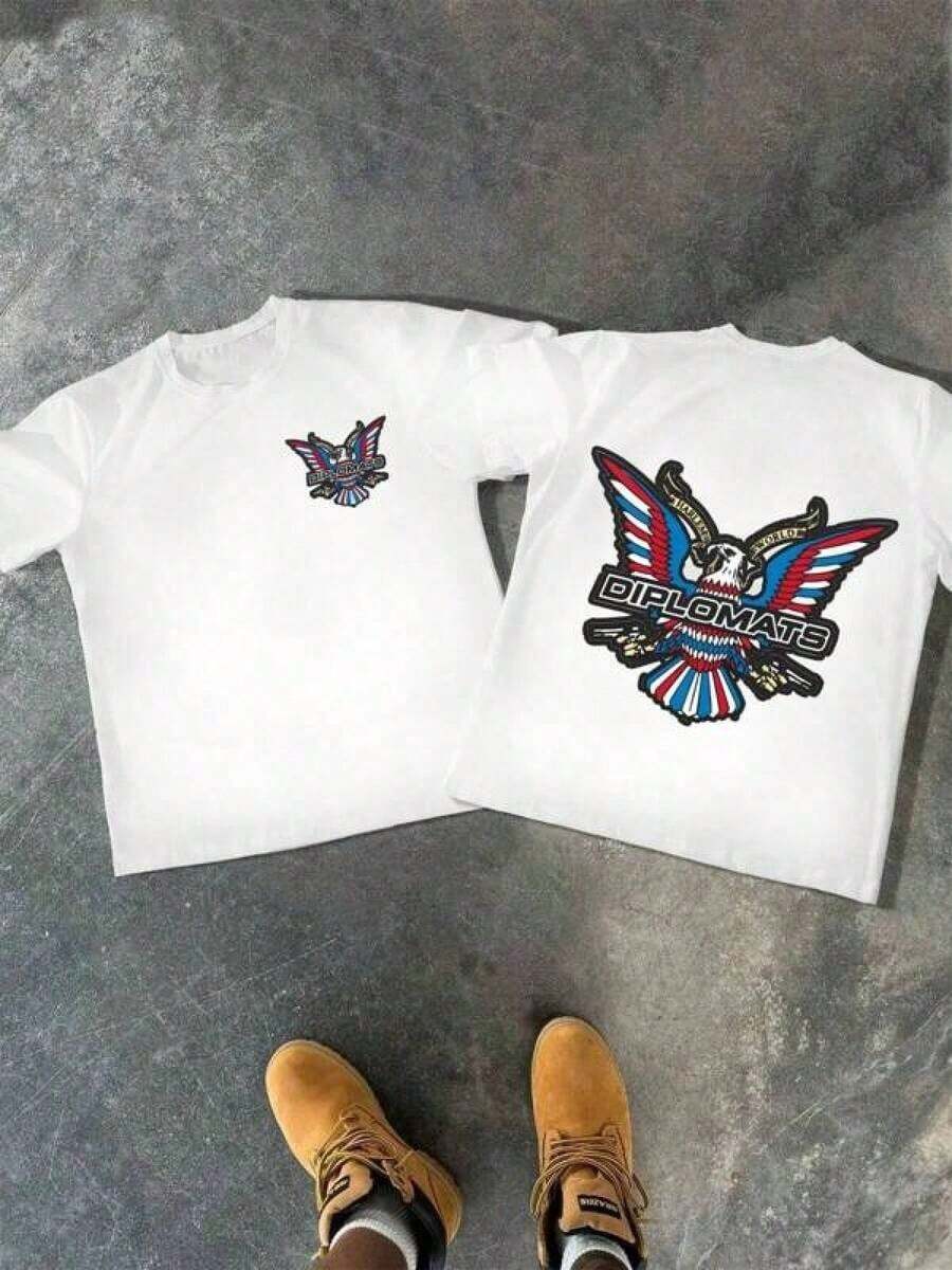 T-shirt homme à motif aigle, imprimé numérique recto-verso avec un motif aigle saisissant, 100 % coton, confortable et décontracté, style années 2000, coupe oversize, idéal pour l'été. Parfait pour la fête des pères, la remise de diplômes ou la fête nationale américaine. Offre spéciale homme en l-iquidation. - Blanc - Voir 1