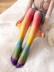 1pc Colorful Y2K Tights, Dopamine Candy Gradient Personalized JK Pantyhose, Fashionable Rave Rainbow Stockings (Fits Up To 150lbs) - Multicolor - View 11