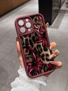 Cheetah, Leopard Print Burgundy Sexy Leopard Print & Vintage Floral Thick Anti-Drop Phone Case, Compatible With Iphone 11 12 13 14 15 16, 13 Pro Max, 16 Plus, XR, 7, 8 Plus, 17 Pro Max, 15 Pro Max And Other Models - Burgundy - View 6