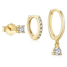 3pcs Set Gold-Plated Zirconia Diamond Stacking Hoop Earrings, Delicate Minimalist Earrings For Women, Suitable For Daily, Office, Wedding, Party, Birthday Wear - Three-prong  Earring Set - View 11