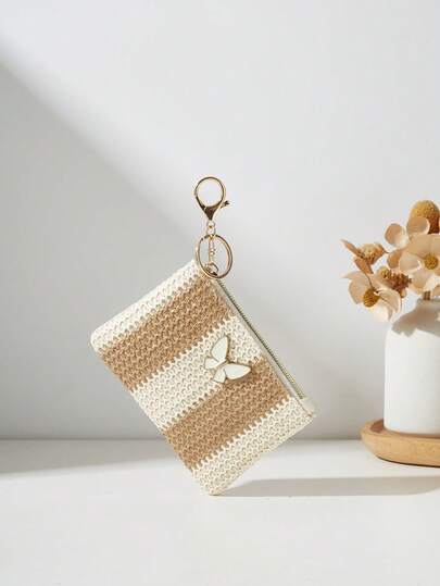 Nouvelle pochette à lèvres à la mode en paille tressée, porte-monnaie