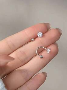 1 Đôi bông tai bạc S925 Sterling Silver kiểu dáng giản dị, đa năng, cá tính, tối giản, kích thước nhỏ nhắn, khóa cài dạng vặn, nhẹ nhàng và sang trọng, phù hợp để đeo khi đi làm và phối đồ. - kim cương - Xem 4