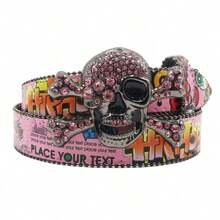 Pink Big Skull Punk Black Rhinestone Belt Rhinestone Soldier Belt Western Cowboy Y2K Fashion Belt Hip Hop Graffiti Summer, School Casual, Business, Boyfriend Husband Father Dad Men Gift, Daily Wear, Fashion, Teen, Outdoor, Vacation, Athletic, Travel, Street, Boho, Vintage Fall, Autumn, Halloween Autumn-Winter Accessories,Suitable For Teens, Youth,Men,Casual, Outdoor, Athletic, Vacation, Graduation Gifts, Birthday, Daily Wear HDVN - 彩色 - 查看 6
