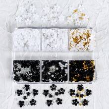 Six Grid Nail Art Set, Diamond Jewelry Box, Five Petal Flower Nail Art Jewelry, Mixed Flower Color Resin Jewelry, Pearl And Pearl Nail Art Accessories - màu đen - Xem 3