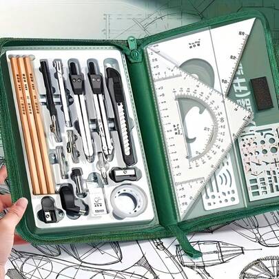 1 Set High-End Drawing Tool Kit, Includes Stainless Steel Drawing Compass, Precision Geometric Tools And CAD Tools, Multi-Functional Combo Set. Suitable For Teaching And Architectural Sketching, Ideal For Students And Engineers. Writing Tools Suitable For Students, Schools, Offices And Educational Scenarios. Back To School Season, New Semester, Office Supplies, School Supplies, Art Supplies, Office Desk Accessories.