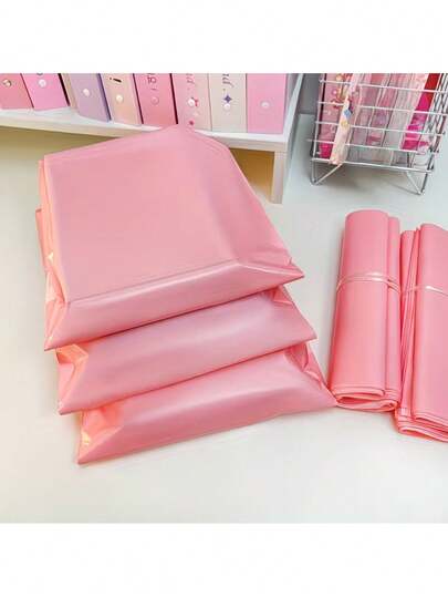 50pcs Pink Solid Color Packaging Bags, Clothing Packaging Bags, Thickened Logistics Packaging E-Commerce Mailing Bags