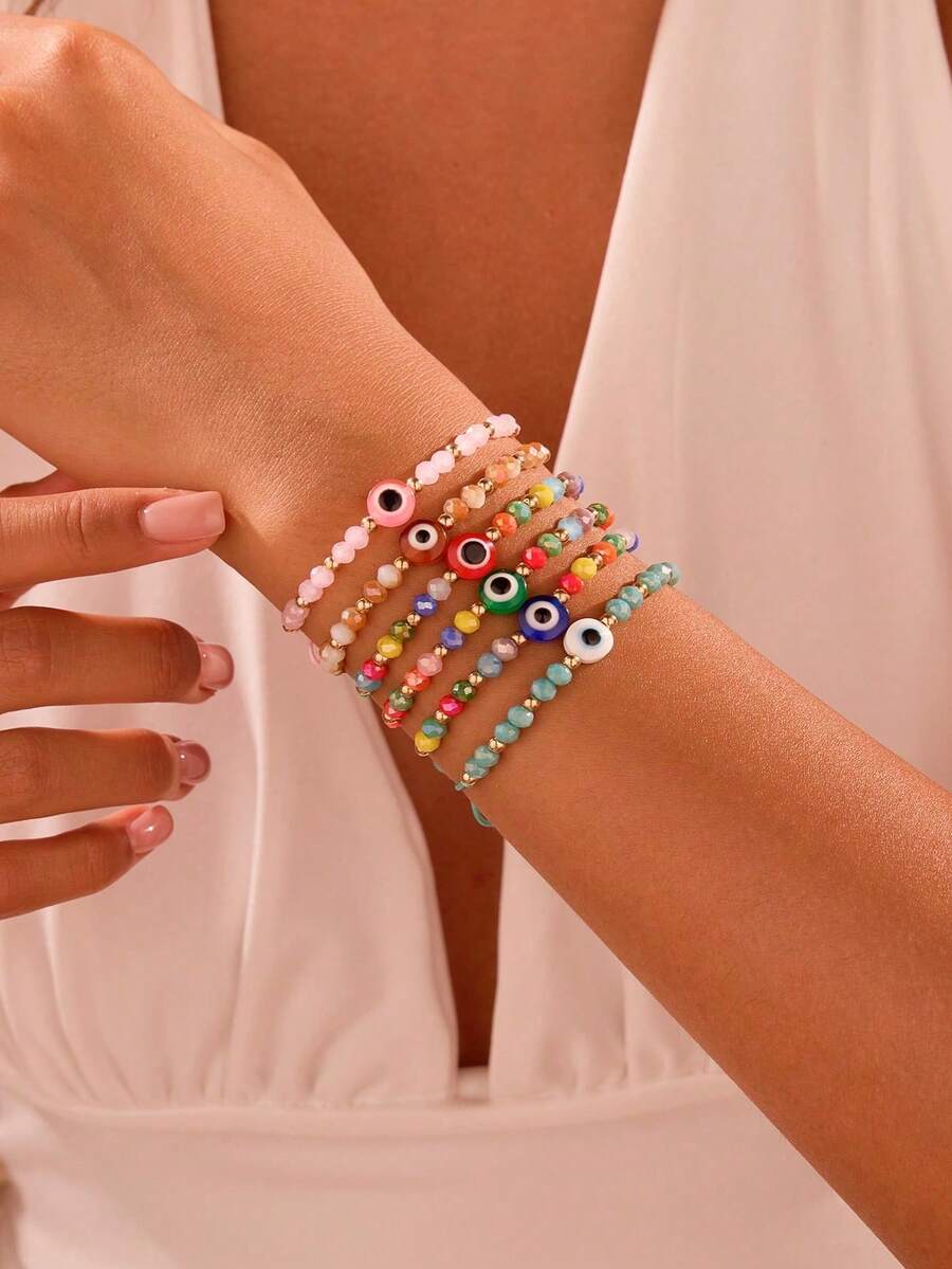 6 piezas Pulseras trenzadas con ojo malvado - Multicolor 2 - Ver 1